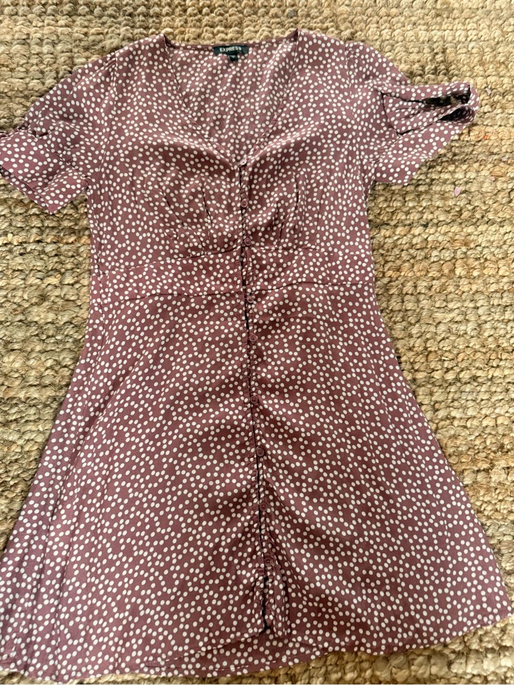 Express Mauve Polka Dot Mini Dress cap sleeve with tie and tie in back size XS